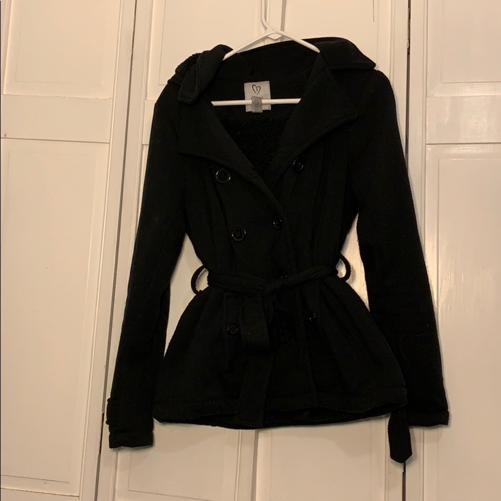 FULL TILT | Long black fur lined, hooded peacoat